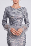 Sparkly Mermaid Long Sleeve Silver Evening Dress