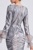 Sparkly Mermaid Long Sleeve Silver Evening Dress