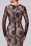 Floral Black Mermaid Ruched Lace Evening Dress with Long Sleeves