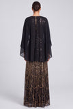 A-Line Black Sequins Evening Dress with Long Sleeves
