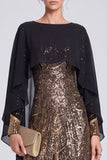 A-Line Black Sequins Evening Dress with Long Sleeves