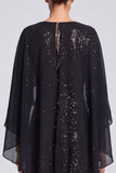 A-Line Black Sequins Evening Dress with Long Sleeves