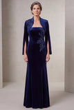 Mermaid Long Sleeve Navy Beaded Mother Of The Bride Dress