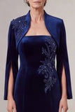 Mermaid Long Sleeve Navy Beaded Mother Of The Bride Dress
