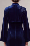 Mermaid Long Sleeve Navy Beaded Mother Of The Bride Dress