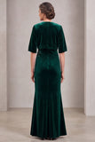 Mermaid Dark Green Velvet Long Mother Of The Bride Dress with Half Sleeves