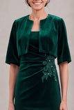 Mermaid Dark Green Velvet Long Mother Of The Bride Dress with Half Sleeves