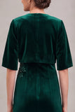 Mermaid Dark Green Velvet Long Mother Of The Bride Dress with Half Sleeves