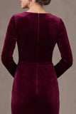 Burgundy Ruched Velvet Mermaid Long Sleeve Mother Of The Bride Dress