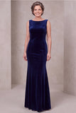 Mermaid Navy Boat Neck Velvet Long Mother Of The Bride Dress With Cape