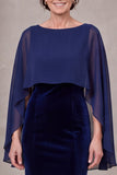 Mermaid Navy Boat Neck Velvet Long Mother Of The Bride Dress With Cape