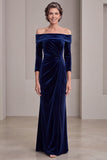 Off The Shoulder Ruched Navy Velvet Mermaid Long Mother Of The Bride Dress