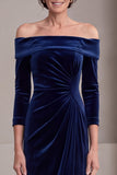 Off The Shoulder Ruched Navy Velvet Mermaid Long Mother Of The Bride Dress