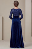 Sequins Long Sleeve Navy Velvet Mother Of The Bride Dress