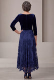 Velvet 3/4 Sleeve A-Line Navy Long Mother Of The Bride Dress