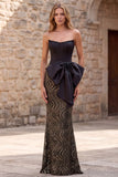 Strapless Corset Sparkly Black Mermaid Maxi Prom Dress