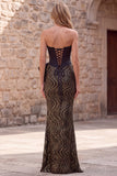Strapless Corset Sparkly Black Mermaid Maxi Prom Dress