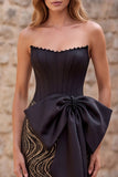 Strapless Corset Sparkly Black Mermaid Maxi Prom Dress