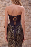 Strapless Corset Sparkly Black Mermaid Maxi Prom Dress