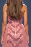 Sheath Strapless Dusty Rose Sparkly Long Pageant Dress with Side Streamer