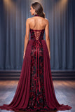 Floral Halter Beaded Burgundy Keyhole Mermaid Long Pageant Dress