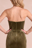 Olive Corset Velvet Strapless Ruched Sheath Maxi Formal Dress