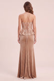 Strapless Khaki Mermaid Velvet Sequin Maxi Formal Dress
