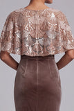 Round Neck Velvet Chocolates Sheath Sequin Mother of the Bride Dress with Cape