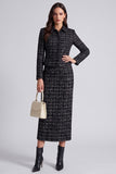 Black 2-piece Tweed Long Sleeve Midi Work Dress