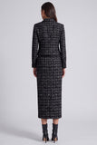 Black 2-piece Tweed Long Sleeve Midi Work Dress