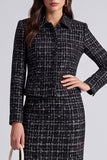Black 2-piece Tweed Long Sleeve Midi Work Dress