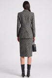 Peak Lapel Black Dot 2-piece Grey Tweed Midi Work Dress