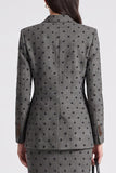 Peak Lapel Black Dot 2-piece Grey Tweed Midi Work Dress
