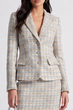 Notched Lapel 2-piece Tweed Grey Blue Midi Work Dress