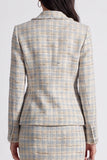 Notched Lapel 2-piece Tweed Grey Blue Midi Work Dress