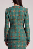 2-piece Tweed Round Neck Green Midi Work Dress