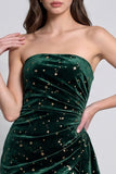 Strapless Dark Green Bodycon Sequins Mini Velvet Dress