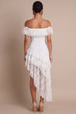 Off The Shoulder Lace White Sheath High-Low Engagement Dress