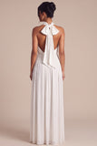 Halter White A Line Ruched Maxi Beach Wedding Dress