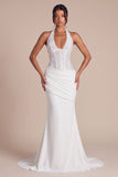 Mermaid Halter Corset Sequins White Maxi Wedding Dress