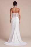 Mermaid Halter Corset Sequins White Maxi Wedding Dress