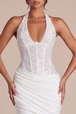 Mermaid Halter Corset Sequins White Maxi Wedding Dress