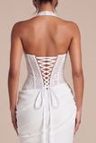 Mermaid Halter Corset Sequins White Maxi Wedding Dress