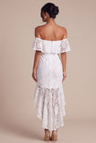 White Off The Shoulder Mermaid Lace High-Low Engagement Dress