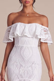 White Off The Shoulder Mermaid Lace High-Low Engagement Dress