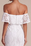 White Off The Shoulder Mermaid Lace High-Low Engagement Dress