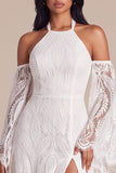 A Line Lace Long Sleeve White Maxi Boho Wedding Dress