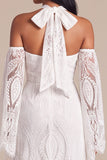 A Line Lace Long Sleeve White Maxi Boho Wedding Dress