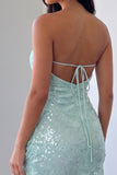 Strapless Mint Sequins Bodycon Mini Homecoming Dress