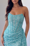 Strapless Corset Sky Blue Sequins Bodycon Mini Homecoming Dress
